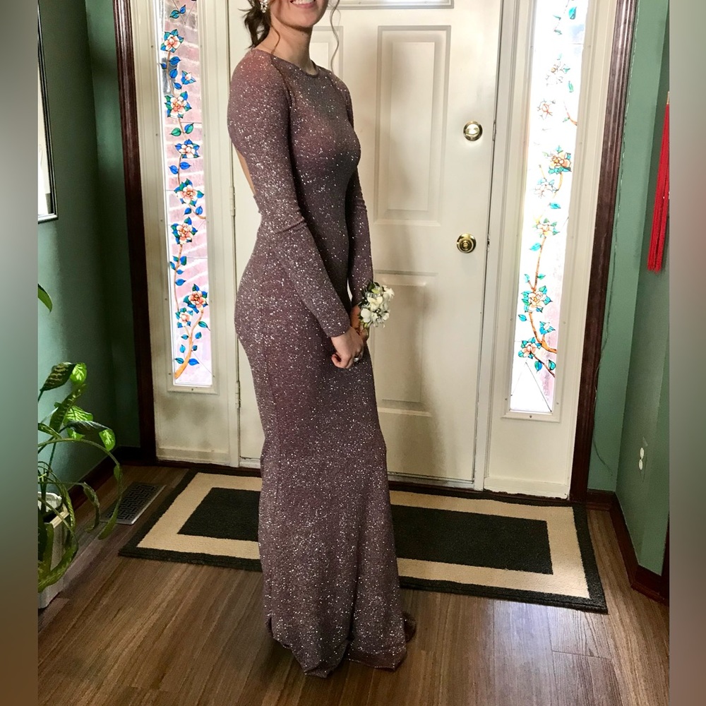 Purple foot lengthier stretchy open back purple dress